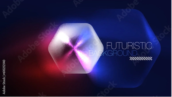 Fototapeta Glowing blue neon hexagons in dark space. Digital technology cyberspace hi-tech techno abstract background template