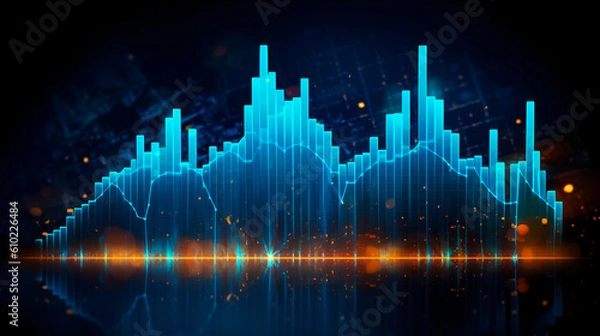 Fototapeta Blue digital economic diagram, stock and finance concept