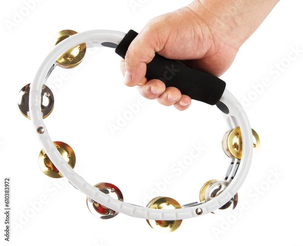 Fototapeta Music tambourine with path, jingle musical instrument