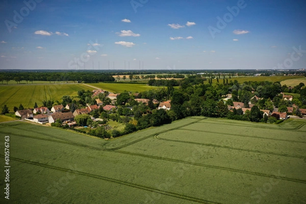 Fototapeta aerial view on the village of Villiers en Biere in Seine et Marne