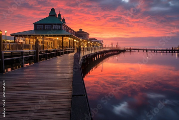 Fototapeta Sunrise over the pier and water