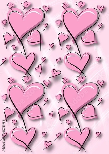 Fototapeta Hearts, beautiful illustration of pattern with hearts, hand drawn.