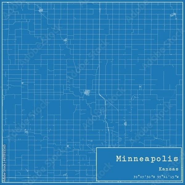 Fototapeta Blueprint US city map of Minneapolis, Kansas.