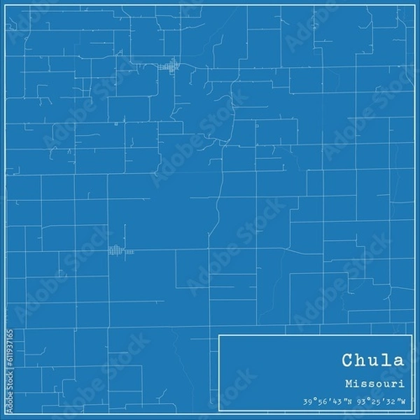 Fototapeta Blueprint US city map of Chula, Missouri.