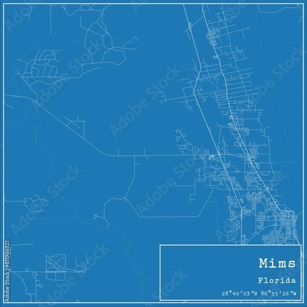 Obraz Blueprint US city map of Mims, Florida.