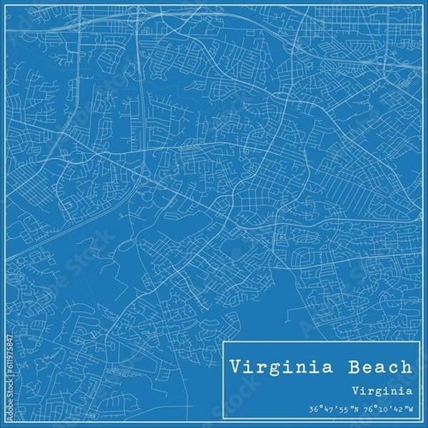 Fototapeta Blueprint US city map of Virginia Beach, Virginia.