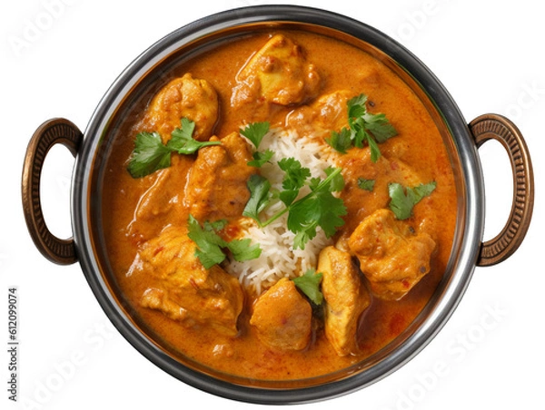 Fototapeta Indian butter chicken curry in balti dish isolated on transparent or white background, png