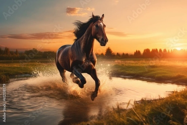 Fototapeta Horses Galloping Through a Sunflower Field