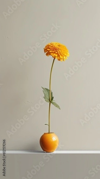 Fototapeta 1303. minimalist Marigold in front of soft color wall. Generative Ai