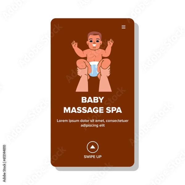 Fototapeta baby massage spa vector. care body, mother toddler, child health, infant healthy, relax newborn baby massage spa web flat cartoon illustration