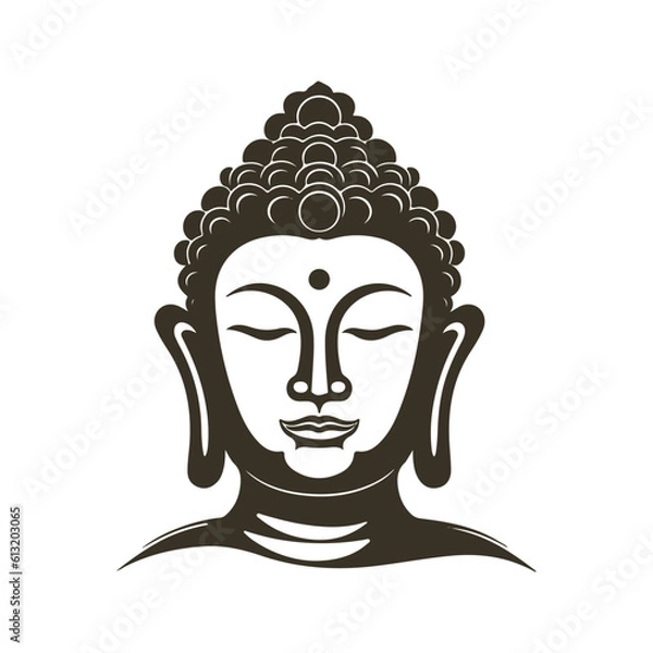 Fototapeta Vector silhouette of Buddha line drawing. Sketch of meditating buddah statue. Vector illustration isolated on white keep calm