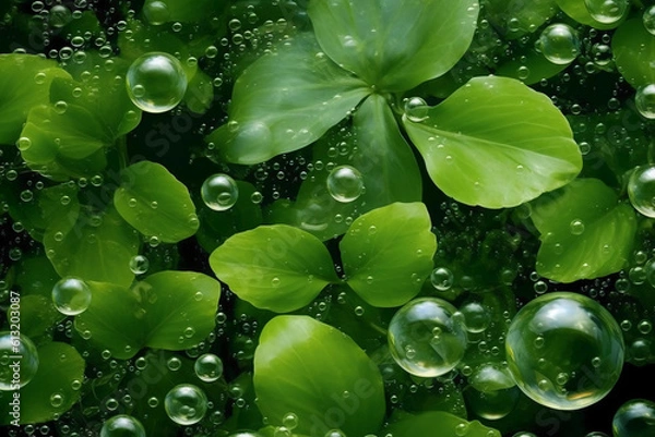 Fototapeta Green Leaf Bubbles. AI generative