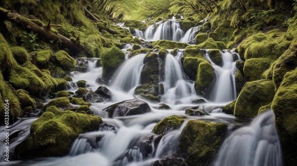 Obraz Generative AI, Cascading Symphony: Capturing the Graceful Flow of Waterfalls