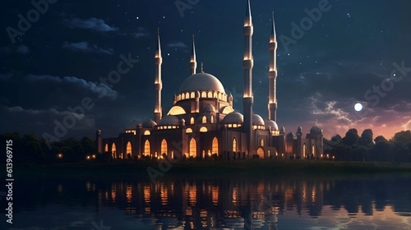 Fototapeta Beautiful Islamic Arabic Style Mosque Night View 