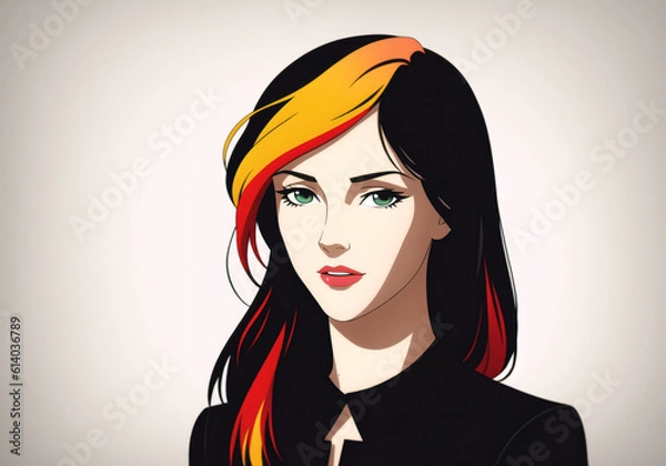 Fototapeta Fashion portrait of a beautiful woman with multicolored hair. Generative AI