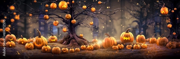 Fototapeta Halloween haunted pumpkins bright colorful background.