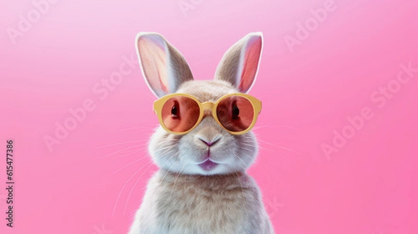 Fototapeta Portrait photo of rabbit wear sunglasses.