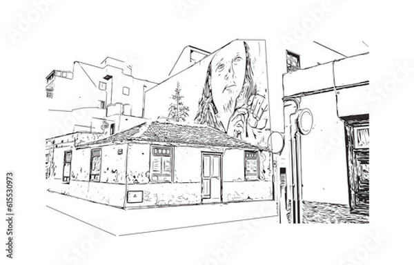 Fototapeta Building view with landmark of Puerto de la Cruzis the city in Spain. Hand drawn sketch illustration in vector.