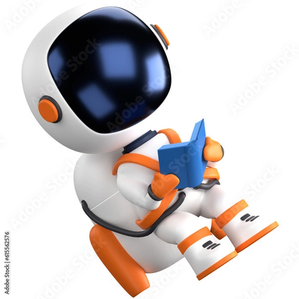 Fototapeta 3D illustration of an astronaut reading a book