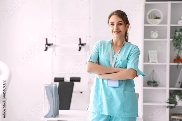 Fototapeta Female medical intern at hospital