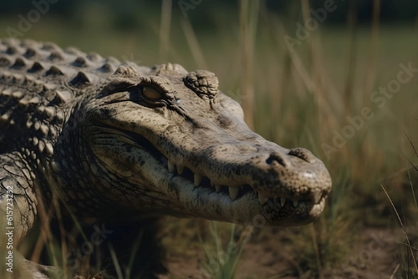 Fototapeta Nile Crocodile in Tropical Grasslands. Generative AI