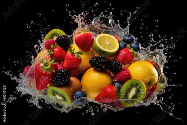 Fototapeta fruits berry explosion with water splash