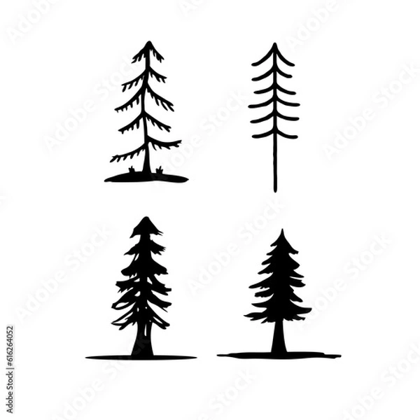 Fototapeta Hand Drawn Pine Tree Retro Styled Outdoor Adventure Logo Design