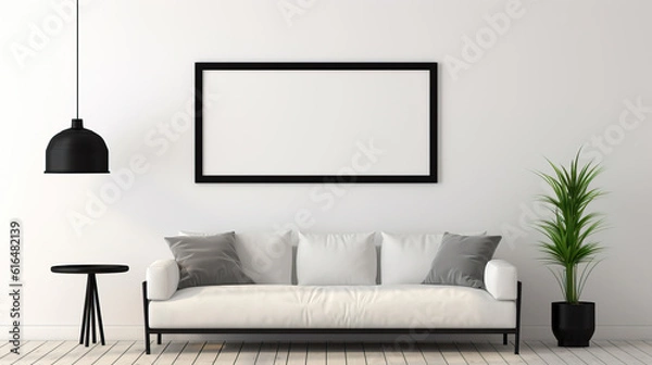 Fototapeta Black Frame In cozy light Minimalist Living Room, Mockups Design 3D, HD