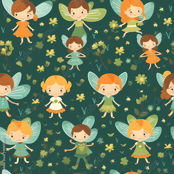 Fototapeta Fantasy fairies cute seamless repeat pattern