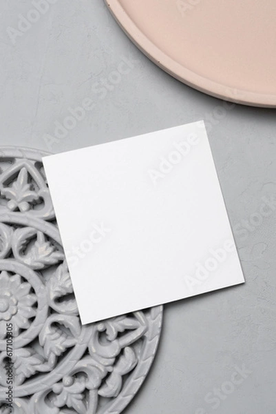 Fototapeta Square invitation or greeting card mockup, flat lay with copy space