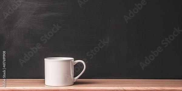 Fototapeta Tabletop temptations. Close up of white cup of espresso coffee on blackboard background