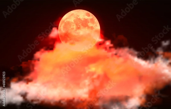 Fototapeta Blood Moon, Red moon, real full blood moon in black sky with cloud.