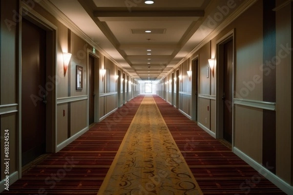 Fototapeta photo of empty hotel hallway Photography AI Generated