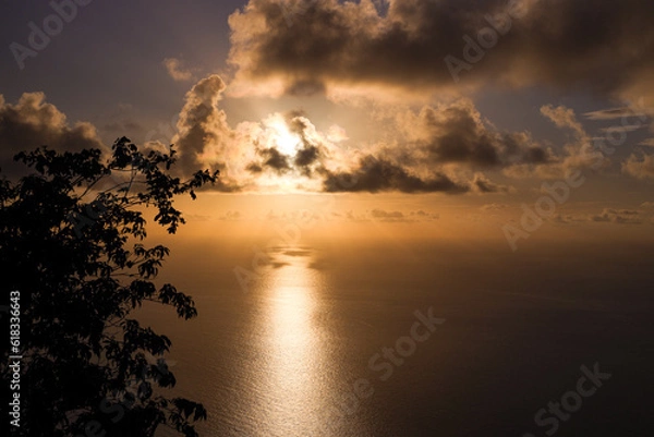 Fototapeta Sunset over the sea, view from the mountain