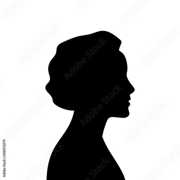 Obraz Woman avatar profile. Vector silhouette of a woman's head or icon isolated on a white background. Symbol of female beauty.