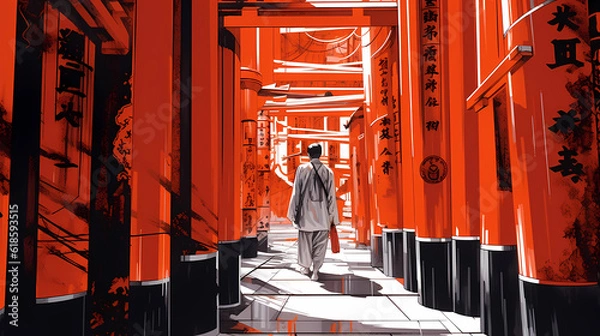 Fototapeta Illustration of beautiful view of Fushimi Inari-taisha, Japan