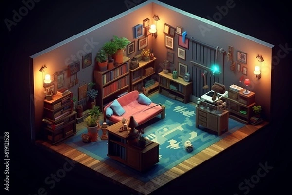 Fototapeta 32 bit isometric 3D  Gaming Room 