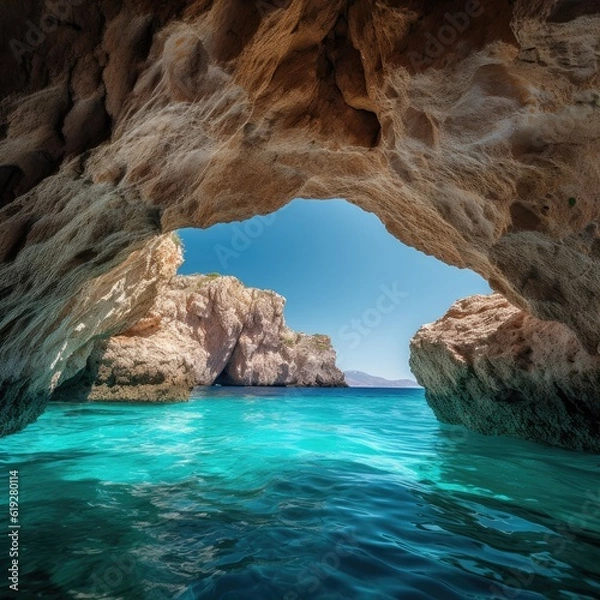 Fototapeta Stunning view of a natural arch over turquoise waters 