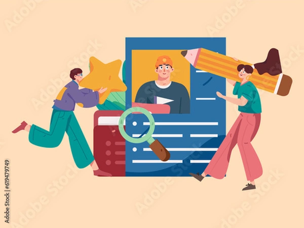 Fototapeta Job Interview People Flat Vector Concept Operation Hand Drawn Illustration
