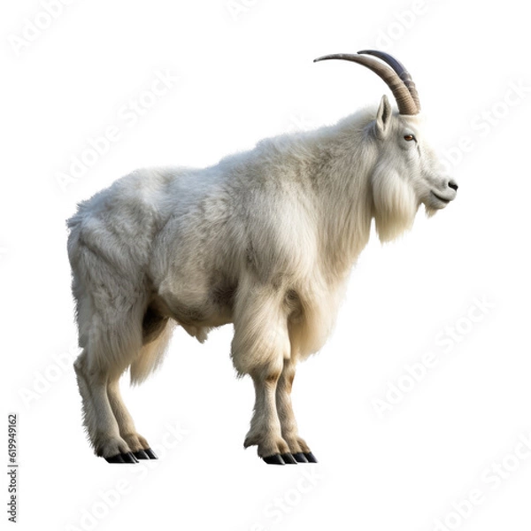 Fototapeta a Mountain Goat billy, Oreamnos americanus, full body, in various positions,  Nature -themed, photorealistic illustrations in a PNG, cutout, and isolated. Generative AI