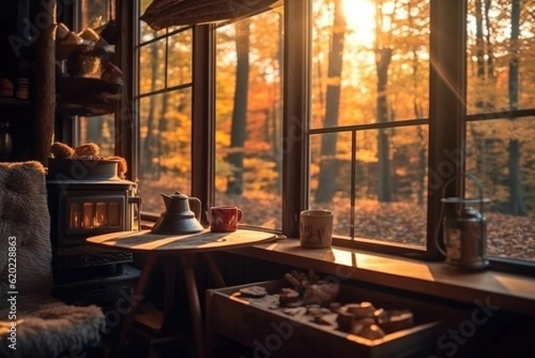 Fototapeta Hygge autumn window