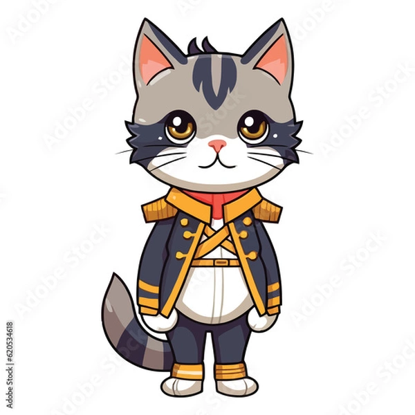 Obraz Graceful Whiskers: Endearing 2D Illustration of a Napoleon Minuet Cat