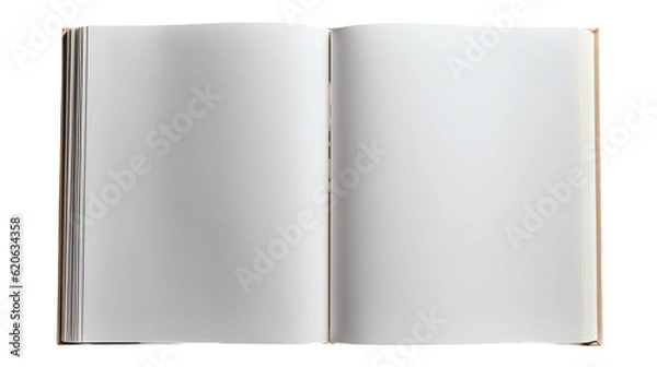 Fototapeta A book with empty pages is seen from the front on a plain transparent background.