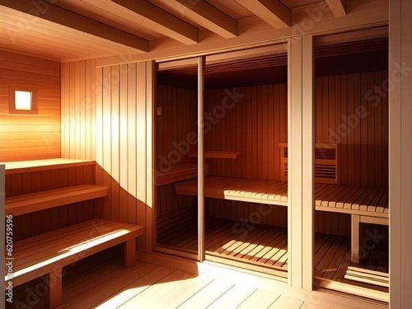 Fototapeta wooden sauna interior with furniture