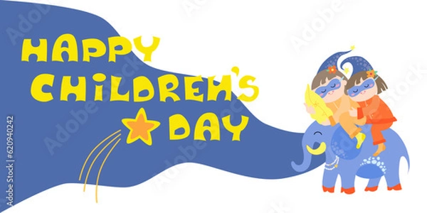 Fototapeta Happy childrens day card. Vector Illustration for international children celebration