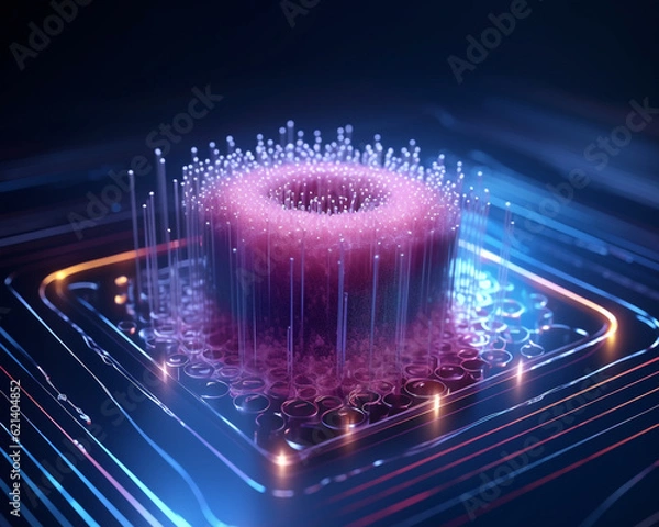 Fototapeta Quantum information processing concept. AI and quantum computing for powerful data elaboration. central processing unit, 3d cpu. Hardware for advanced superconducting qubits. Artificial intelligence 