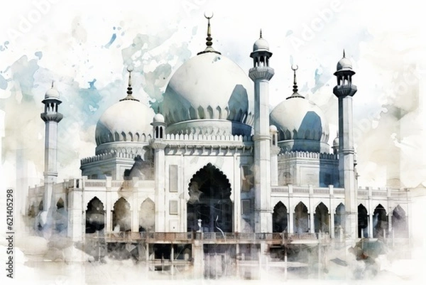 Fototapeta Sheikh Mosque Wallpaper on White Canvas: Islamic Decor for Home or Office Generative AI