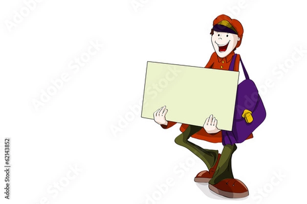 Fototapeta Postman with big letter and mail bag. Vector