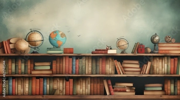 Fototapeta nostalgic library background to commemorate Back to School