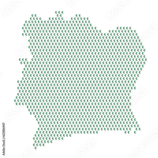 Fototapeta Map of the country of Ivory Coast with green half moon icons texture on a white background